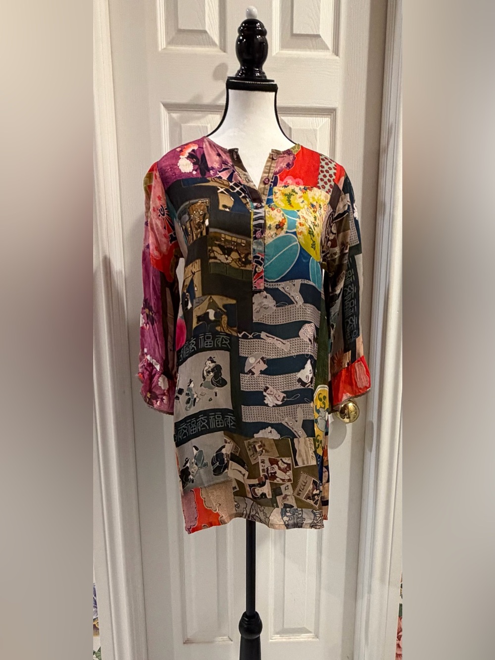 Johnny Was Multicolor Floral Asian Dress